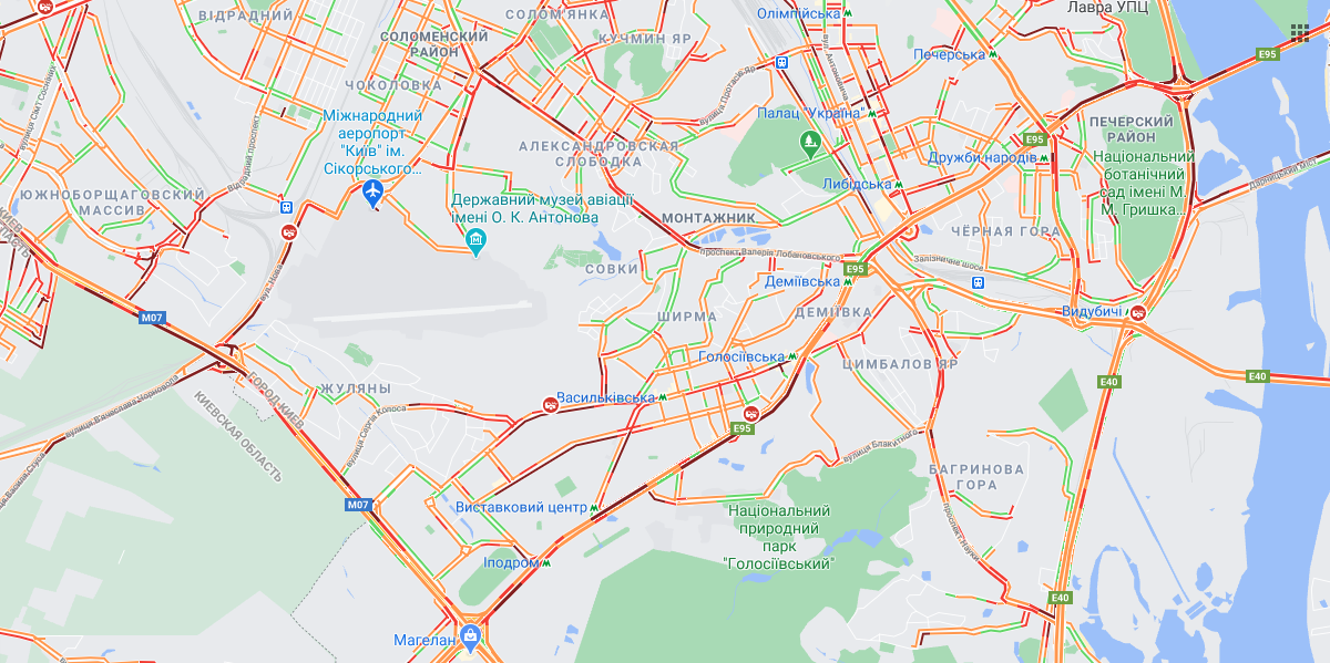 Пробки в Киеве 10 февраля. Гугл мапс