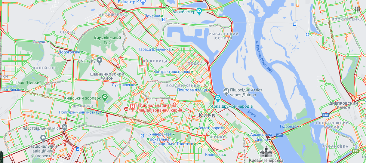 Пробки в Киеве 1 марта. Гугл мапс