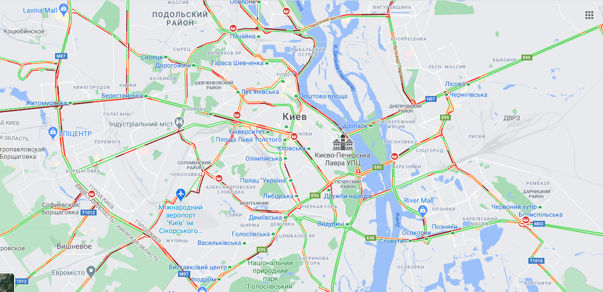 Пробки в Киеве 2 марта. Гугл мапс