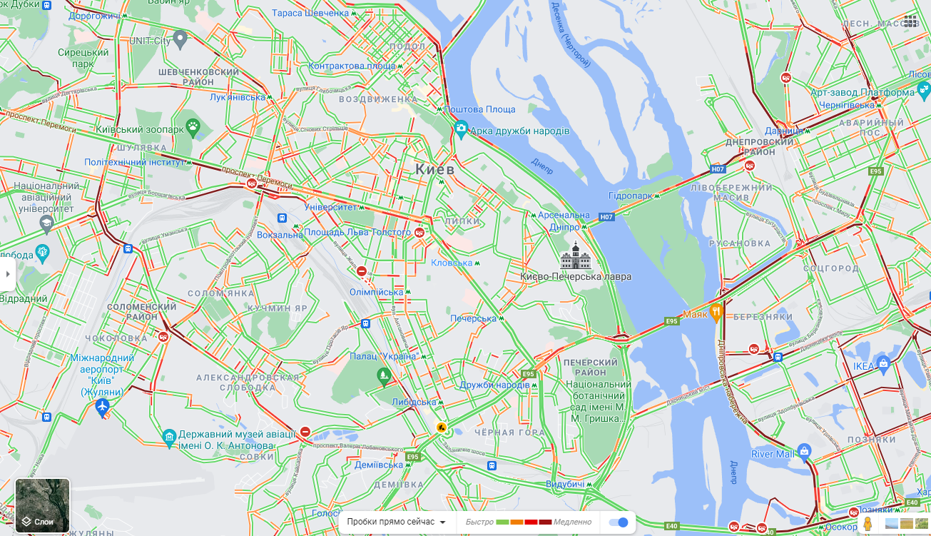 Пробки в Киеве 31 августа. Скриншот: google.com/maps
