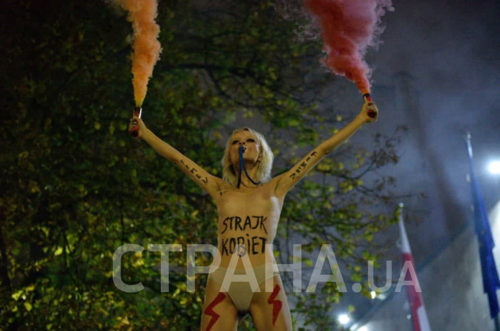  Активистка Femen оголилась в знак протеста против запрета абортов в Польше. Фото: Страна