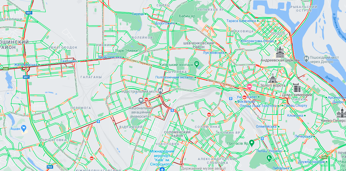 Пробки в Киеве. Фото: Google Maps