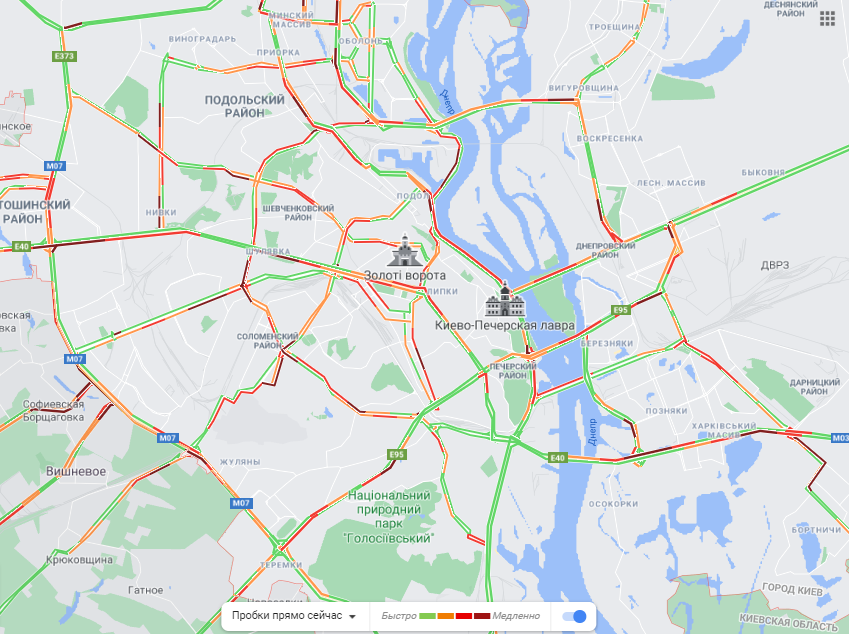 Пробки в столице 24 февраля. Скриншот: Google Maps