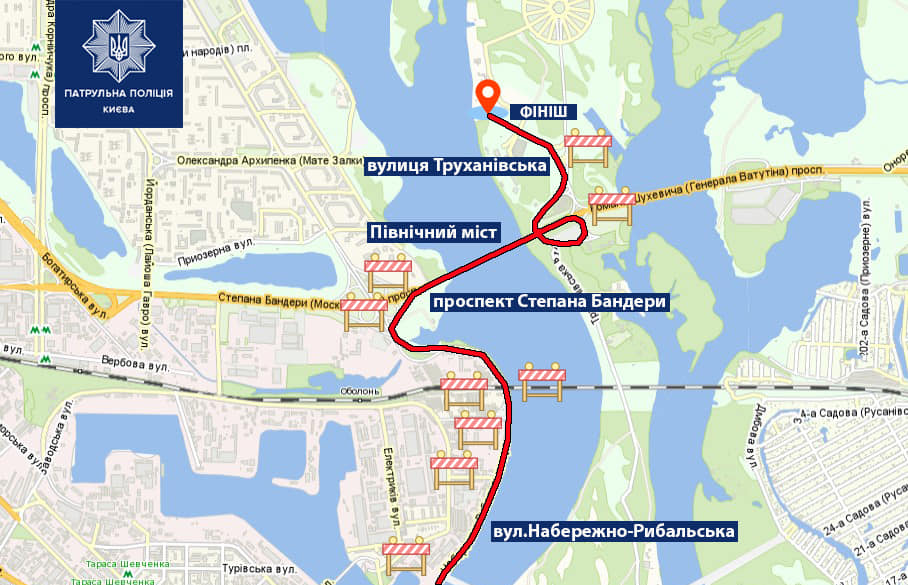 Скриншот: карта маршрута велодня в Киеве